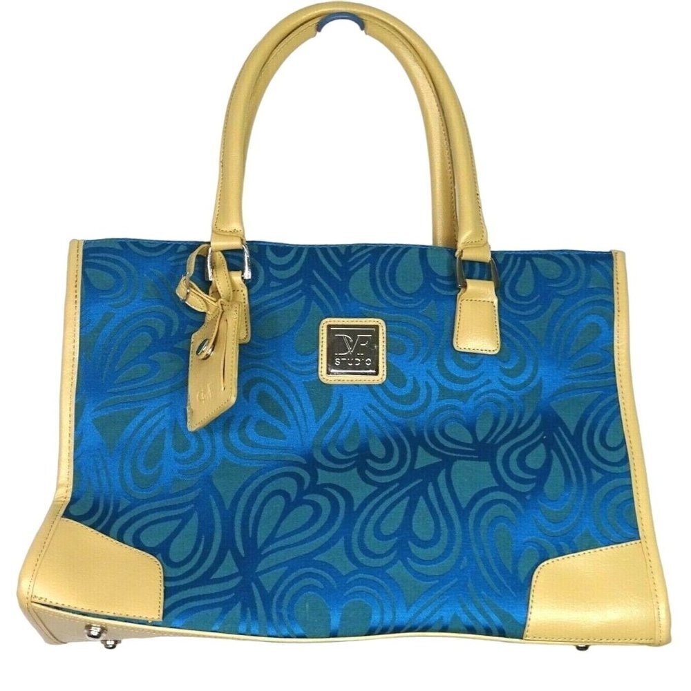 Diane Von Furstenberg DVF Travel Bag Luggage Tote Carryon Blue Tan Canvas